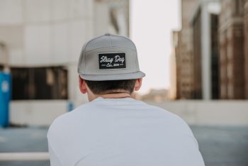 7 Panel hat – Grey with black and white logo(3)